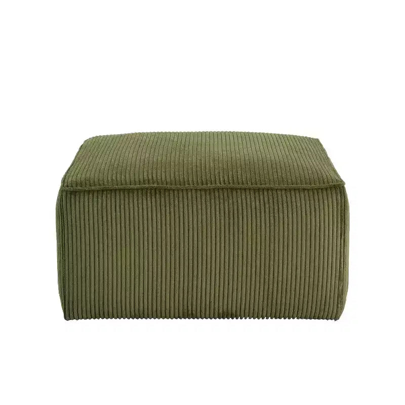 Ottoman d'appoint carré en velours côtelé et bois, vert olive