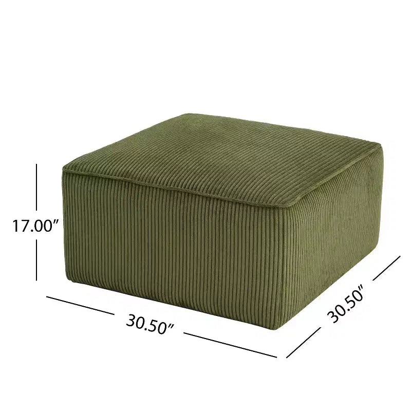 Ottoman d'appoint carré en velours côtelé et bois, vert olive