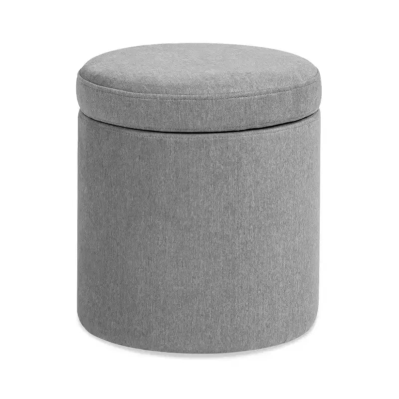 Pouffe de rangement rond en tissu rembourré de 14 po avec accent en cuir