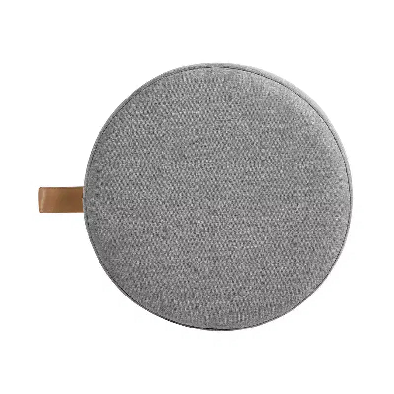 Pouffe de rangement rond en tissu rembourré de 14 po avec accent en cuir