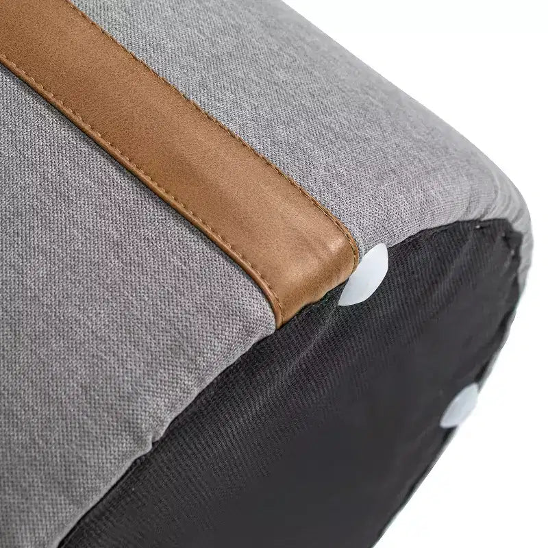 Pouffe de rangement rond en tissu rembourré de 14 po avec accent en cuir