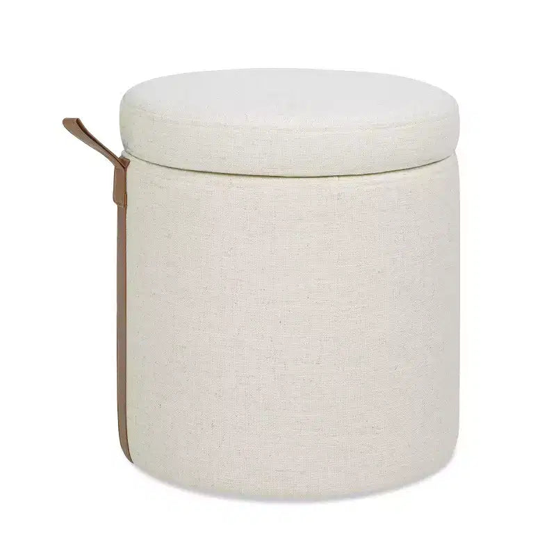 Pouffe de rangement rond en tissu rembourré de 14 po avec accent en cuir