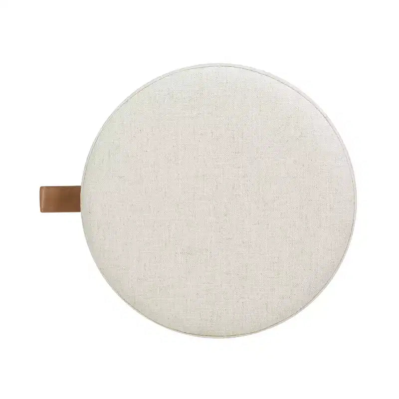 Pouffe de rangement rond en tissu rembourré de 14 po avec accent en cuir