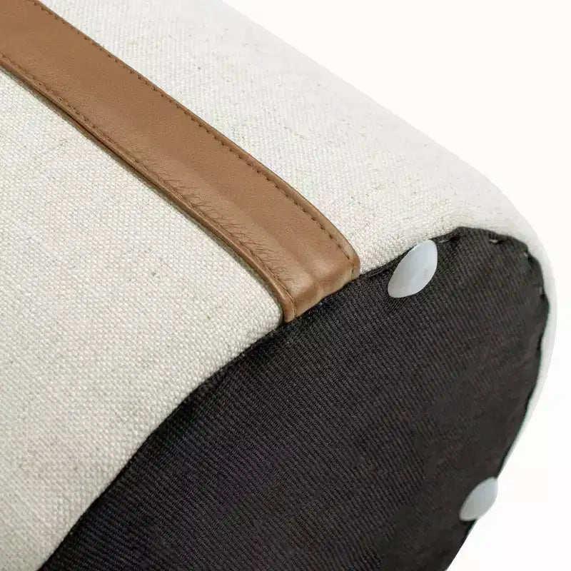 Pouffe de rangement rond en tissu rembourré de 14 po avec accent en cuir