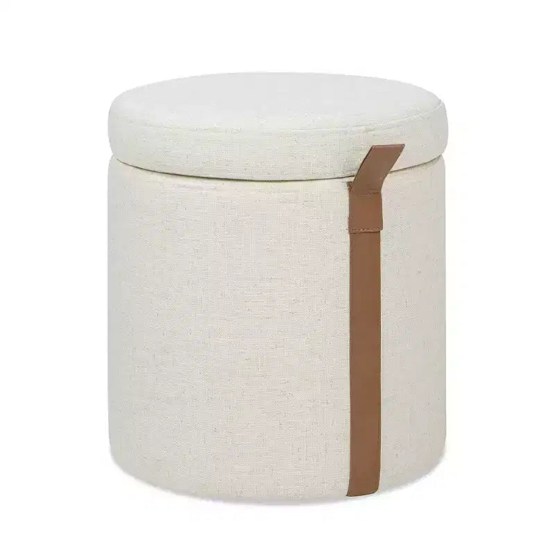 Brandy 14 Round Upholstered Storage Ottoman with Leather Accent