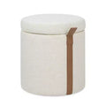 Brandy 14 Round Upholstered Storage Ottoman with Leather Accent
