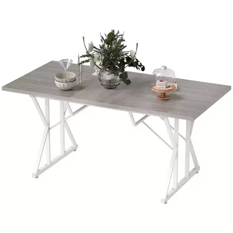Table de salle à manger extensible de style champêtre avec piètement tréteau, table de cuisine