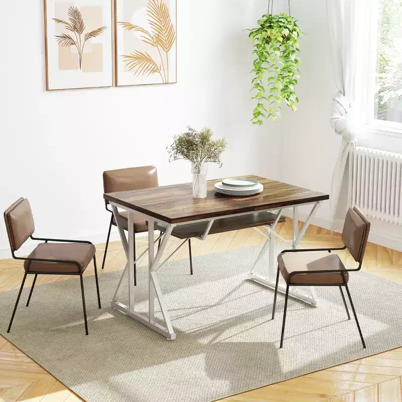Table de salle à manger extensible de style champêtre avec piètement tréteau, table de cuisine