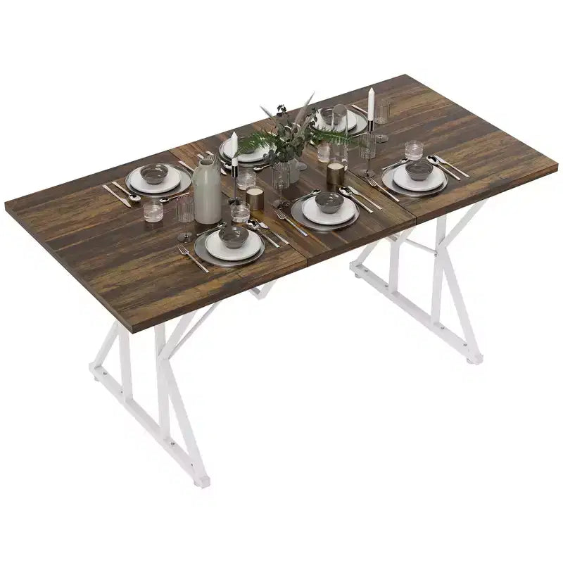 Table de salle à manger extensible de style champêtre avec piètement tréteau, table de cuisine
