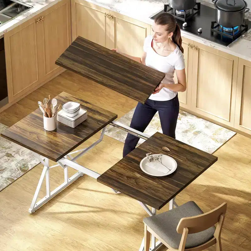 Table de salle à manger extensible de style champêtre avec piètement tréteau, table de cuisine
