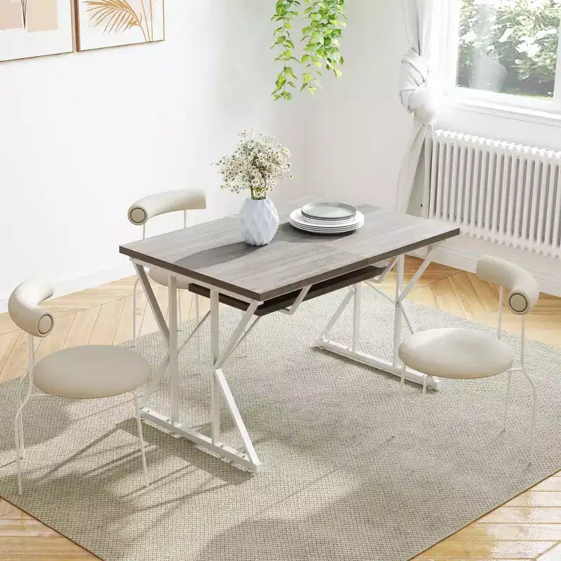 Table de salle à manger extensible de style champêtre avec piètement tréteau, table de cuisine