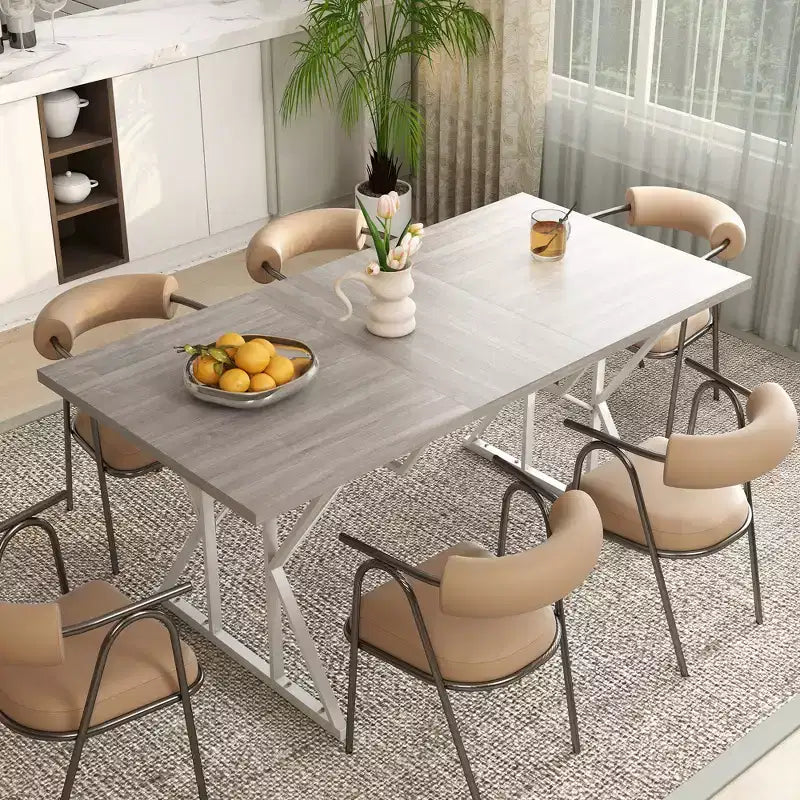 Table de salle à manger extensible de style champêtre avec piètement tréteau, table de cuisine