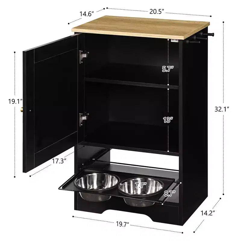 Gamme de repas pour chien avec rangement, meuble de rangement pour aliments pour animaux de compagnie avec 2 gamelles pour chien et crochets latéraux, station d'alimentation cachée pour animaux de compagnie pour manger et boire