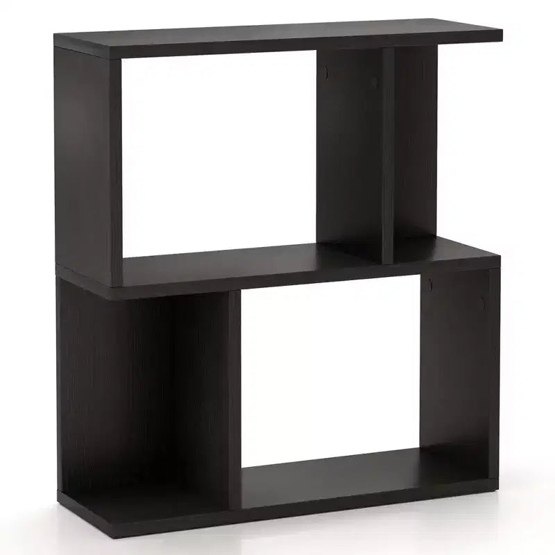 Étagère à Livres Géométrique à 3 Niveaux, Bibliothèque Table d'Appoint avec Rangement Ouvert, Étagère de Présentation Noire