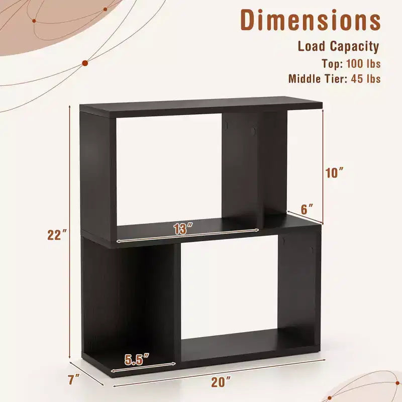Étagère à Livres Géométrique à 3 Niveaux, Bibliothèque Table d'Appoint avec Rangement Ouvert, Étagère de Présentation Noire