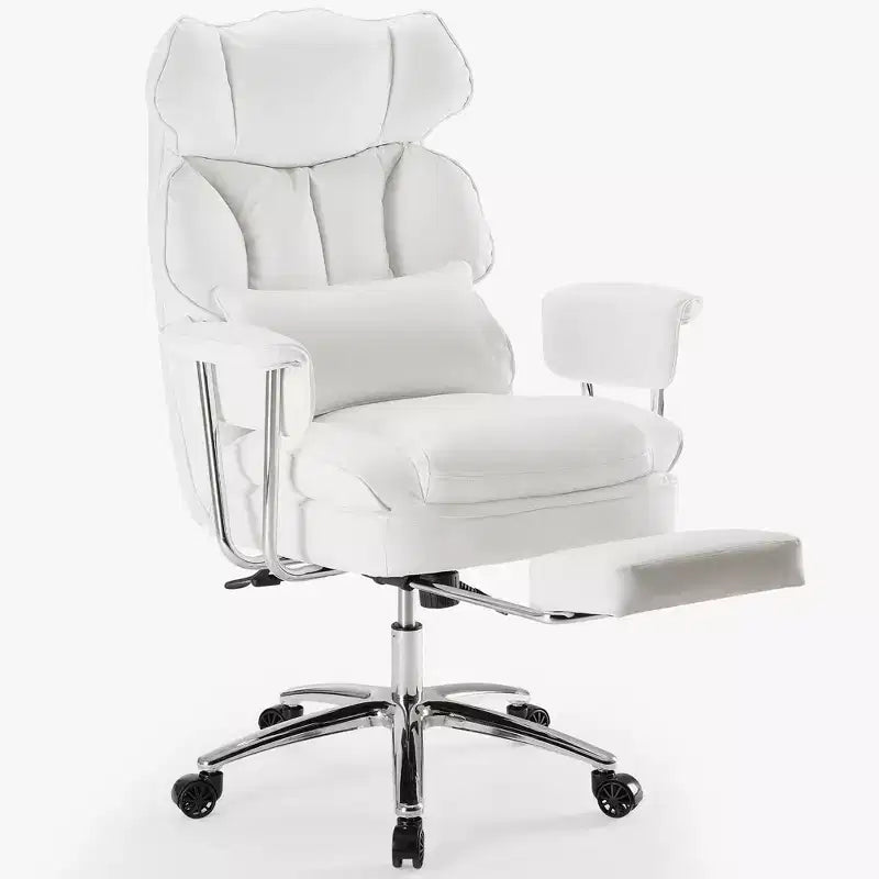 Chaise de bureau ergonomique avec repose-pieds, Chaise de direction certifiée, Soutien lombaire réglable et inclinaison à 135°, Chaise pivotante en cuir PU