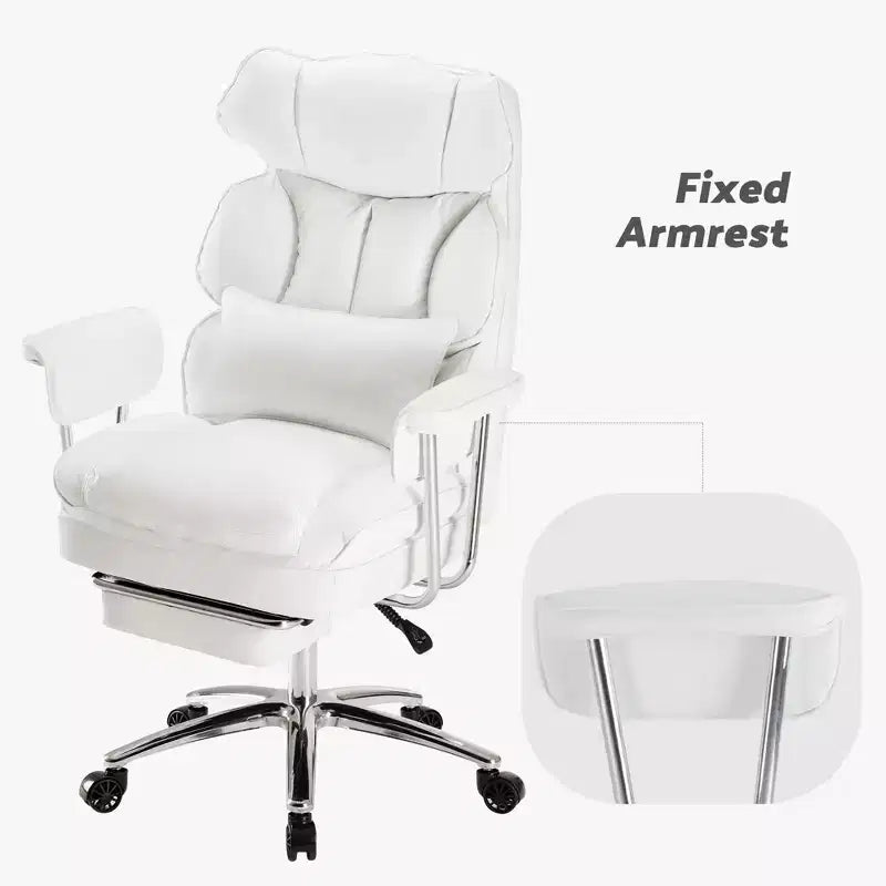 Chaise de bureau ergonomique avec repose-pieds, Chaise de direction certifiée, Soutien lombaire réglable et inclinaison à 135°, Chaise pivotante en cuir PU
