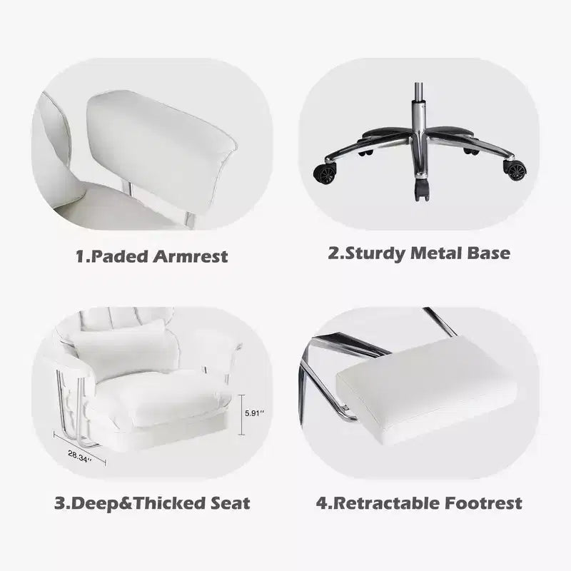 Chaise de bureau ergonomique avec repose-pieds, Chaise de direction certifiée, Soutien lombaire réglable et inclinaison à 135°, Chaise pivotante en cuir PU