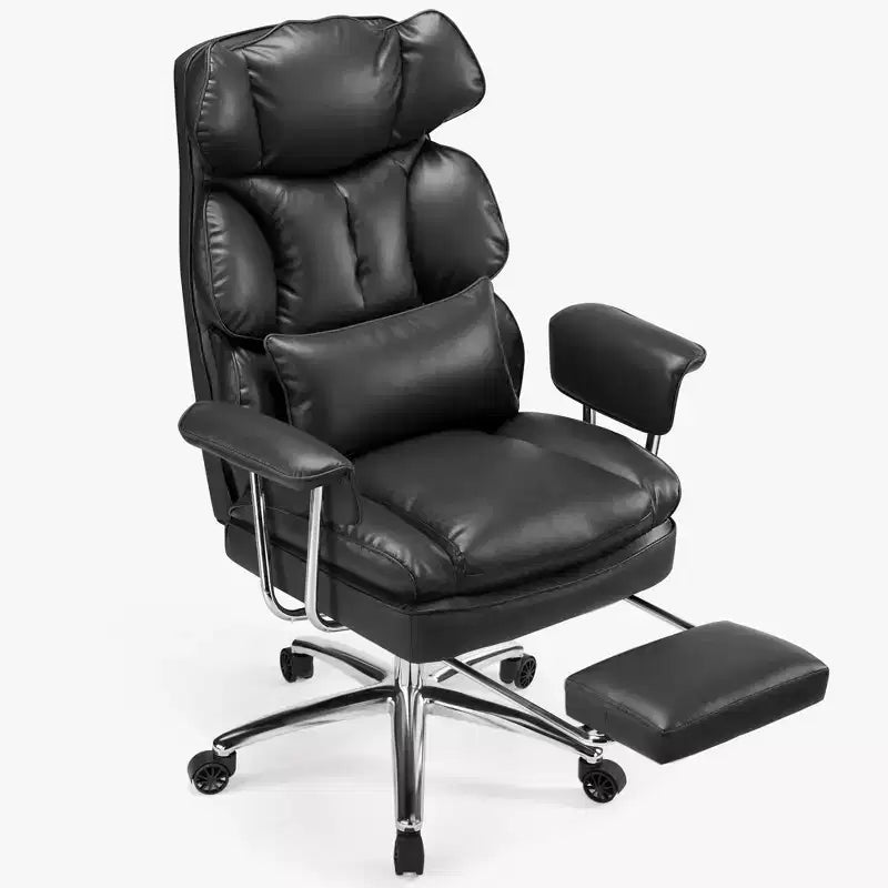 Chaise de bureau ergonomique avec repose-pieds, Chaise de direction certifiée, Soutien lombaire réglable et inclinaison à 135°, Chaise pivotante en cuir PU