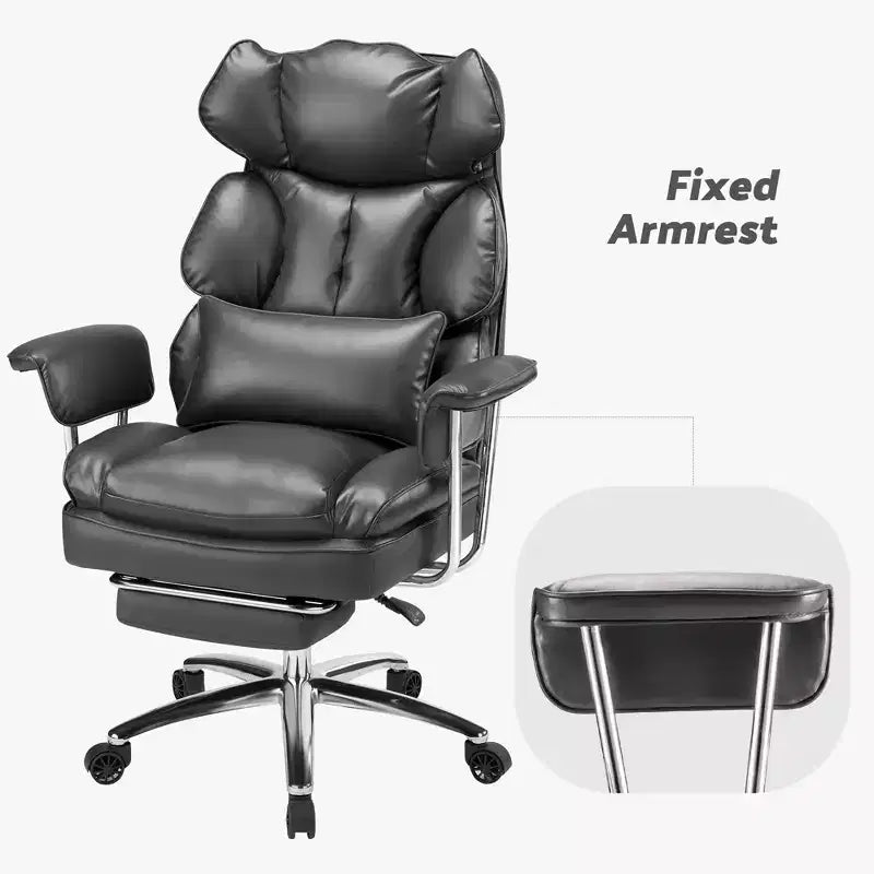 Chaise de bureau ergonomique avec repose-pieds, Chaise de direction certifiée, Soutien lombaire réglable et inclinaison à 135°, Chaise pivotante en cuir PU