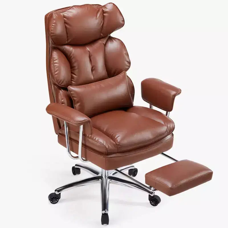 Chaise de bureau ergonomique avec repose-pieds, Chaise de direction certifiée, Soutien lombaire réglable et inclinaison à 135°, Chaise pivotante en cuir PU