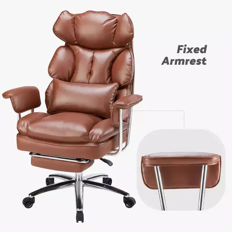 Chaise de bureau ergonomique avec repose-pieds, Chaise de direction certifiée, Soutien lombaire réglable et inclinaison à 135°, Chaise pivotante en cuir PU