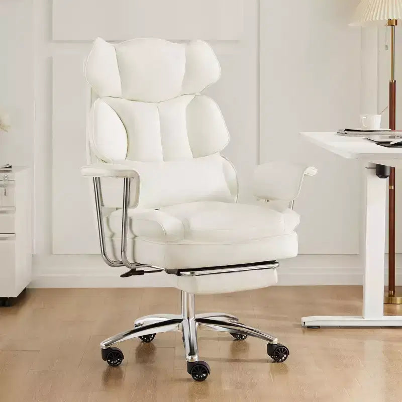 Chaise de bureau ergonomique avec repose-pieds, Chaise de direction certifiée, Soutien lombaire réglable et inclinaison à 135°, Chaise pivotante en cuir PU