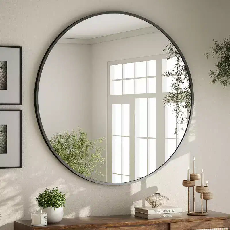 BEAUTYPEAK Round Wall Mirror Bathroom Vanity Mirrors 24x24,Black