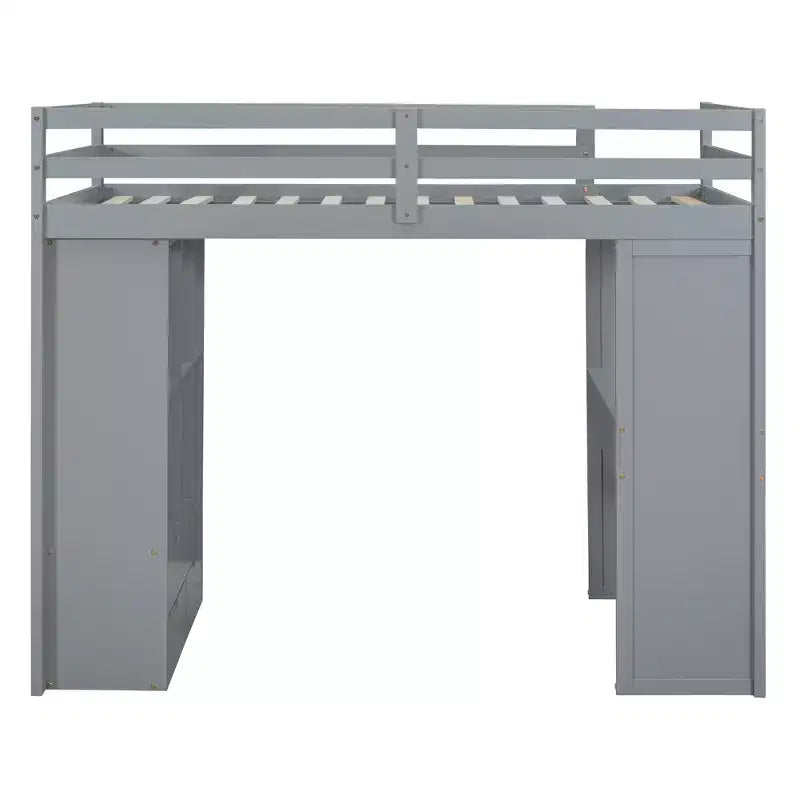 Lit mezzanine double/grand format avec bureau et lumière LED, cadre de lit mezzanine en bois massif avec étagères et échelle