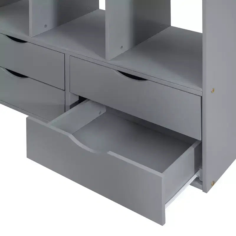 Lit mezzanine double/grand format avec bureau et lumière LED, cadre de lit mezzanine en bois massif avec étagères et échelle