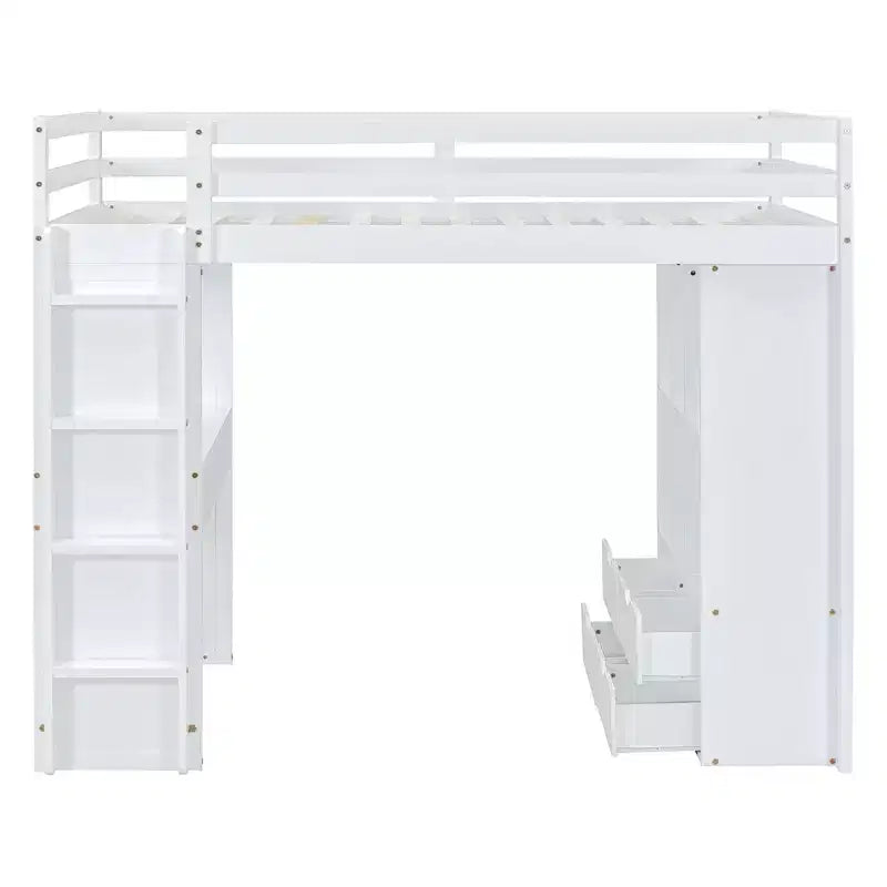 Lit mezzanine double/grand format avec bureau et lumière LED, cadre de lit mezzanine en bois massif avec étagères et échelle