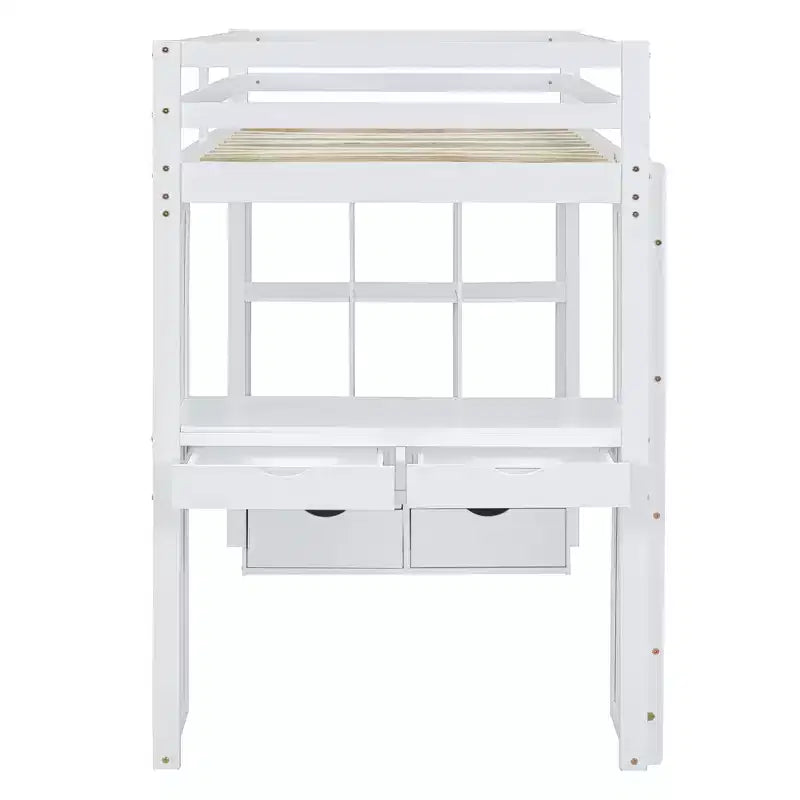 Lit mezzanine double/grand format avec bureau et lumière LED, cadre de lit mezzanine en bois massif avec étagères et échelle