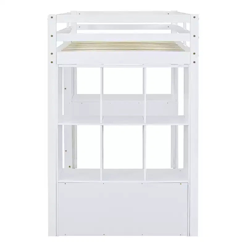 Lit mezzanine double/grand format avec bureau et lumière LED, cadre de lit mezzanine en bois massif avec étagères et échelle
