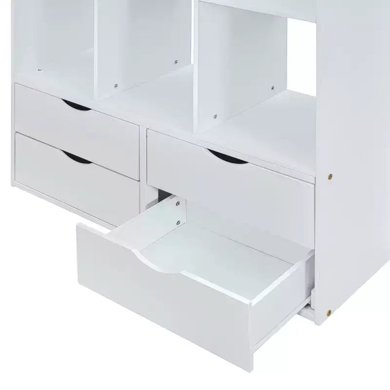 Lit mezzanine double/grand format avec bureau et lumière LED, cadre de lit mezzanine en bois massif avec étagères et échelle