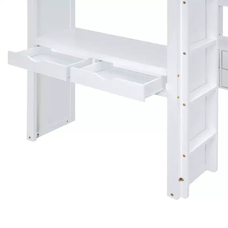 Lit mezzanine double/grand format avec bureau et lumière LED, cadre de lit mezzanine en bois massif avec étagères et échelle