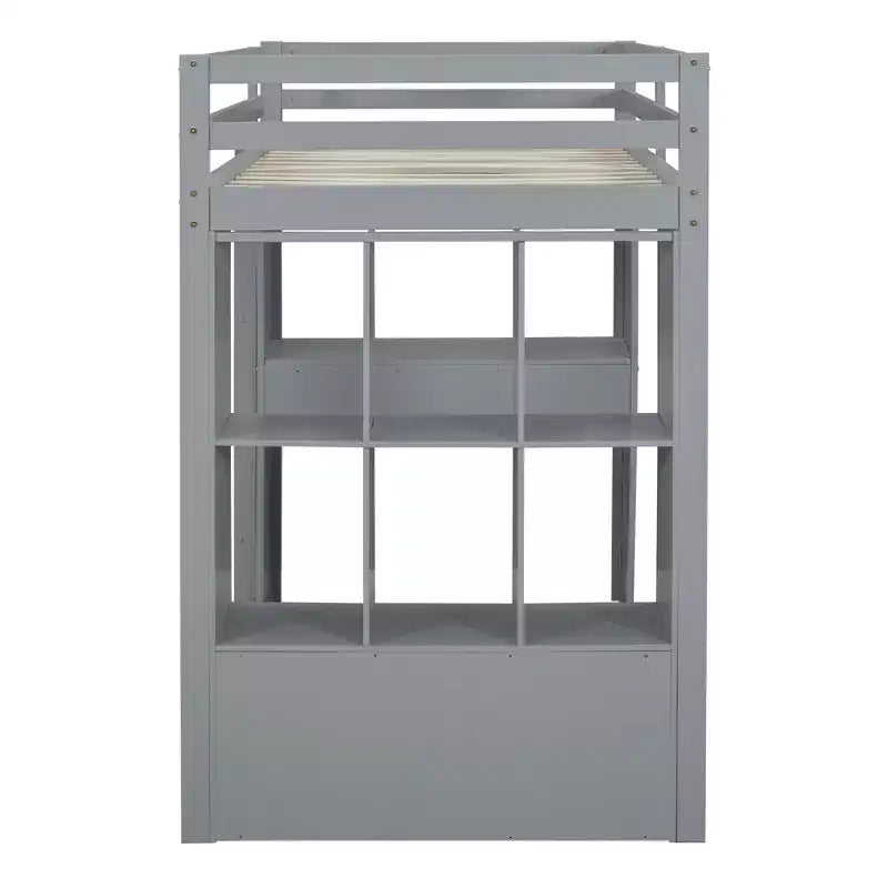 Lit mezzanine double/grand format avec bureau et lumière LED, cadre de lit mezzanine en bois massif avec étagères et échelle