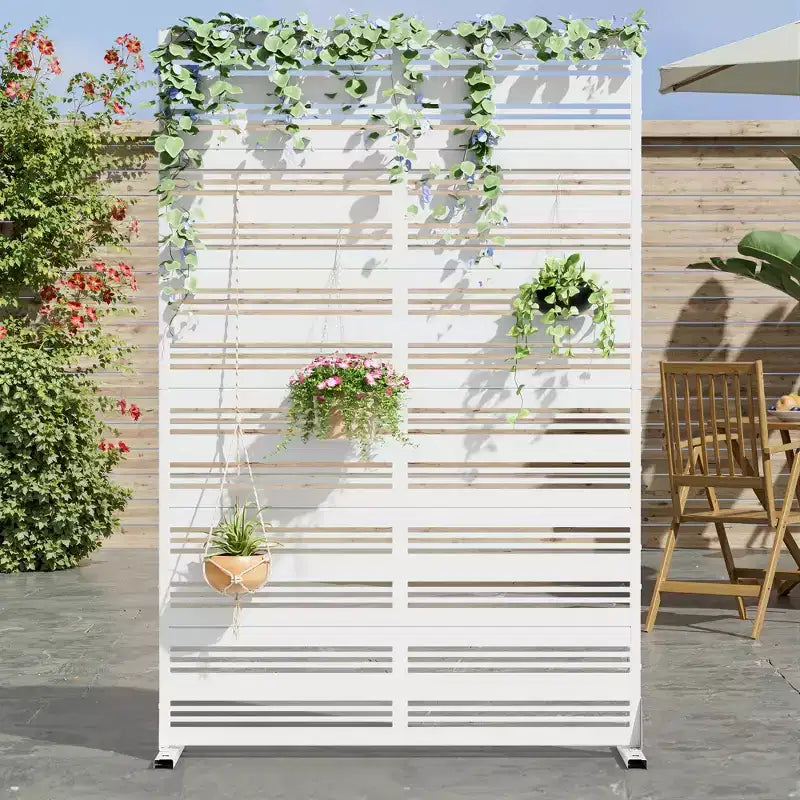 72 H35W Dovelina White Metal Planter Box with Trellis Privacy Screen for Caf Patio,Garden & Balconies