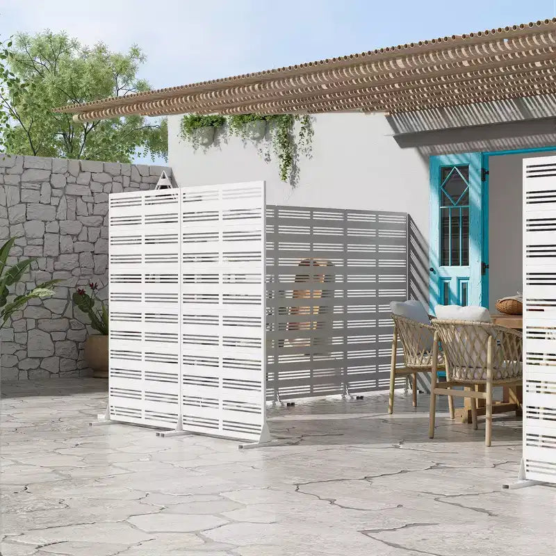 Jardinière blanche en métal avec treillis de 72 H35W pour patio de café, jardin et balcons