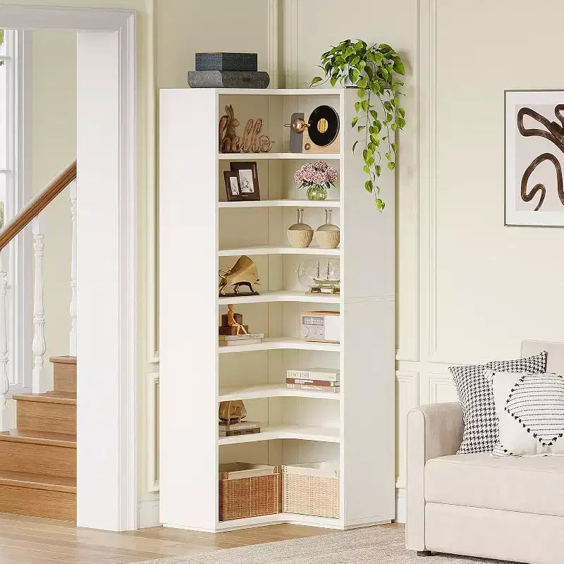 Lantine L-Shaped Bookshelf, 9 Tier Corner Bookcase, Large Wooden Corner Book Shelf with Open Shelf