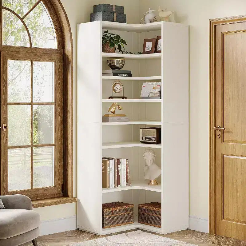Bibliothèque d'angle en L, étagère d'angle à 9 niveaux, grande étagère d'angle en bois avec étagères ouvertes