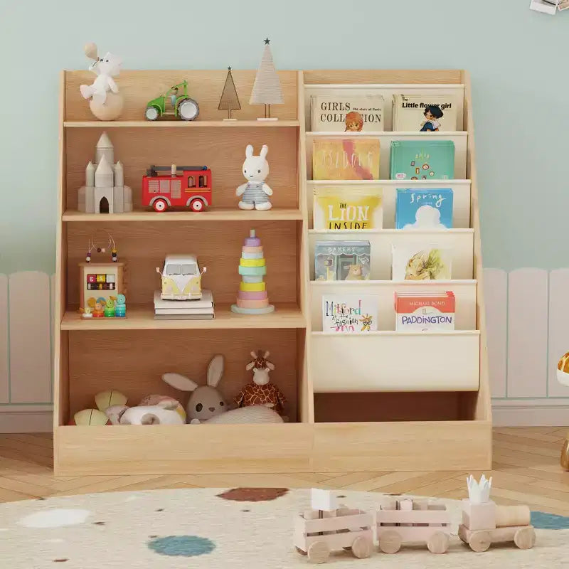 Étagère à Livres 4 Niveaux pour Enfants et Rangement de Jouets, Étagère à Livres en Tissu 5 Couches pour Tout-Petits, Organisateur de Rangement de Jouets pour Enfants, Bibliothèque Suspendue pour Enfants