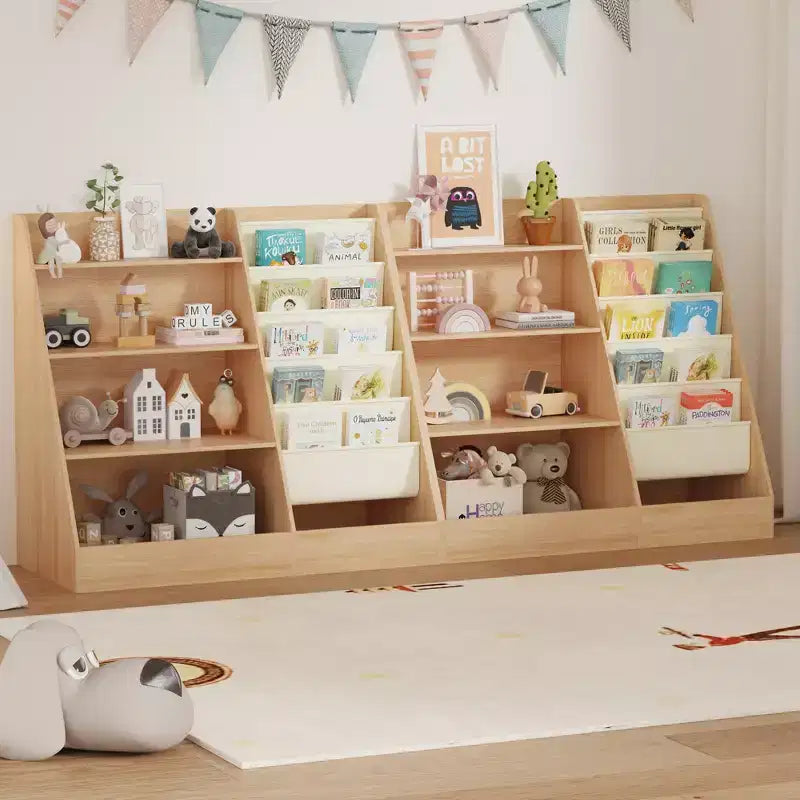 Étagère à Livres 4 Niveaux pour Enfants et Rangement de Jouets, Étagère à Livres en Tissu 5 Couches pour Tout-Petits, Organisateur de Rangement de Jouets pour Enfants, Bibliothèque Suspendue pour Enfants