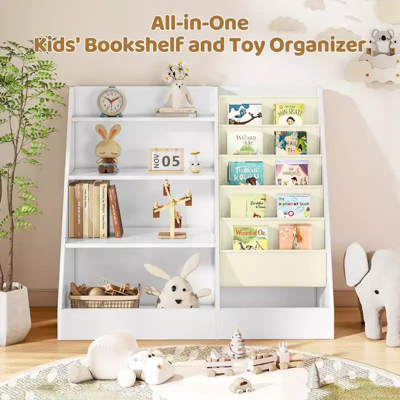 Étagère à Livres 4 Niveaux pour Enfants et Rangement de Jouets, Étagère à Livres en Tissu 5 Couches pour Tout-Petits, Organisateur de Rangement de Jouets pour Enfants, Bibliothèque Suspendue pour Enfants
