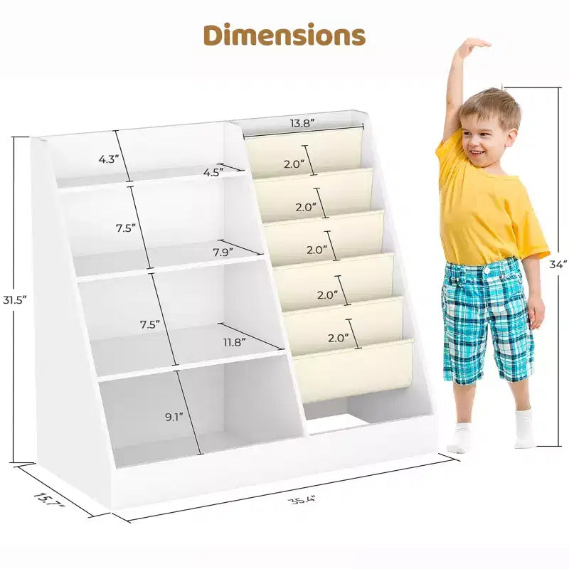 Étagère à Livres 4 Niveaux pour Enfants et Rangement de Jouets, Étagère à Livres en Tissu 5 Couches pour Tout-Petits, Organisateur de Rangement de Jouets pour Enfants, Bibliothèque Suspendue pour Enfants