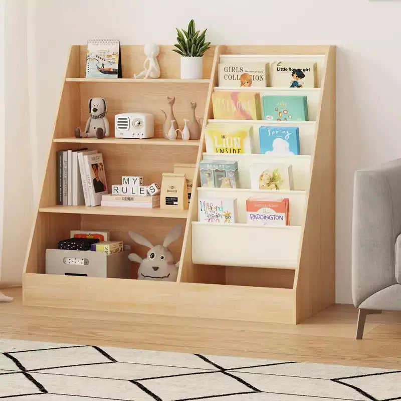 Étagère à Livres 4 Niveaux pour Enfants et Rangement de Jouets, Étagère à Livres en Tissu 5 Couches pour Tout-Petits, Organisateur de Rangement de Jouets pour Enfants, Bibliothèque Suspendue pour Enfants