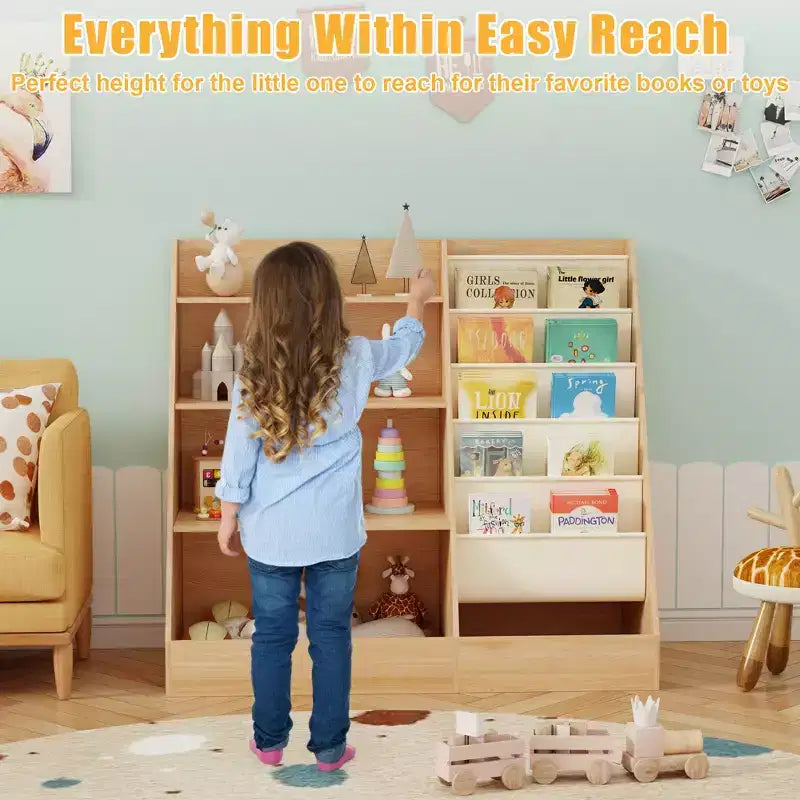 Étagère à Livres 4 Niveaux pour Enfants et Rangement de Jouets, Étagère à Livres en Tissu 5 Couches pour Tout-Petits, Organisateur de Rangement de Jouets pour Enfants, Bibliothèque Suspendue pour Enfants