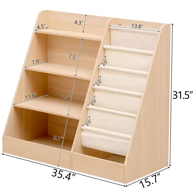 Étagère à Livres 4 Niveaux pour Enfants et Rangement de Jouets, Étagère à Livres en Tissu 5 Couches pour Tout-Petits, Organisateur de Rangement de Jouets pour Enfants, Bibliothèque Suspendue pour Enfants