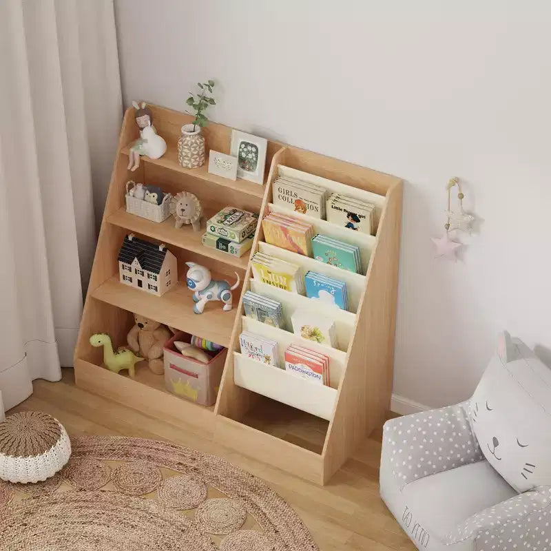 Étagère à Livres 4 Niveaux pour Enfants et Rangement de Jouets, Étagère à Livres en Tissu 5 Couches pour Tout-Petits, Organisateur de Rangement de Jouets pour Enfants, Bibliothèque Suspendue pour Enfants