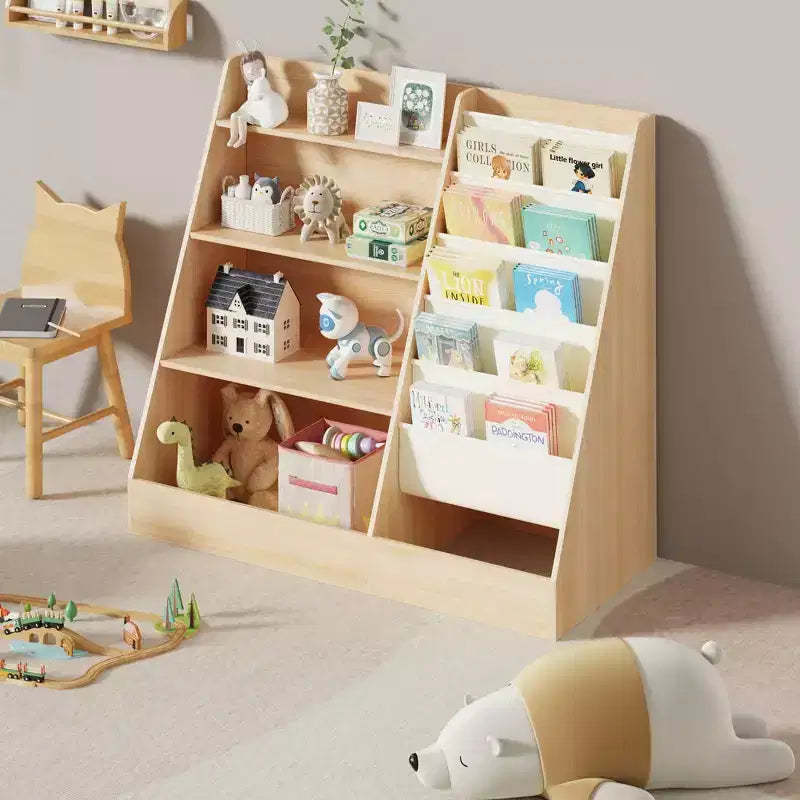 Étagère à Livres 4 Niveaux pour Enfants et Rangement de Jouets, Étagère à Livres en Tissu 5 Couches pour Tout-Petits, Organisateur de Rangement de Jouets pour Enfants, Bibliothèque Suspendue pour Enfants