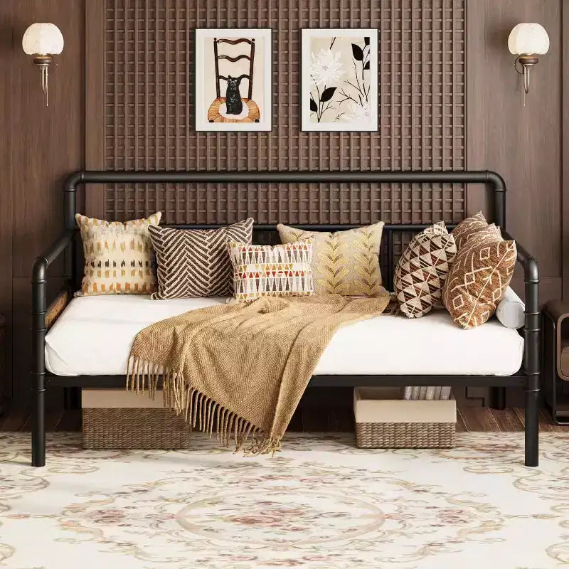 Cadre de lit de repos métallique simple, lit robuste pour salon, chambre ou chambre d'amis